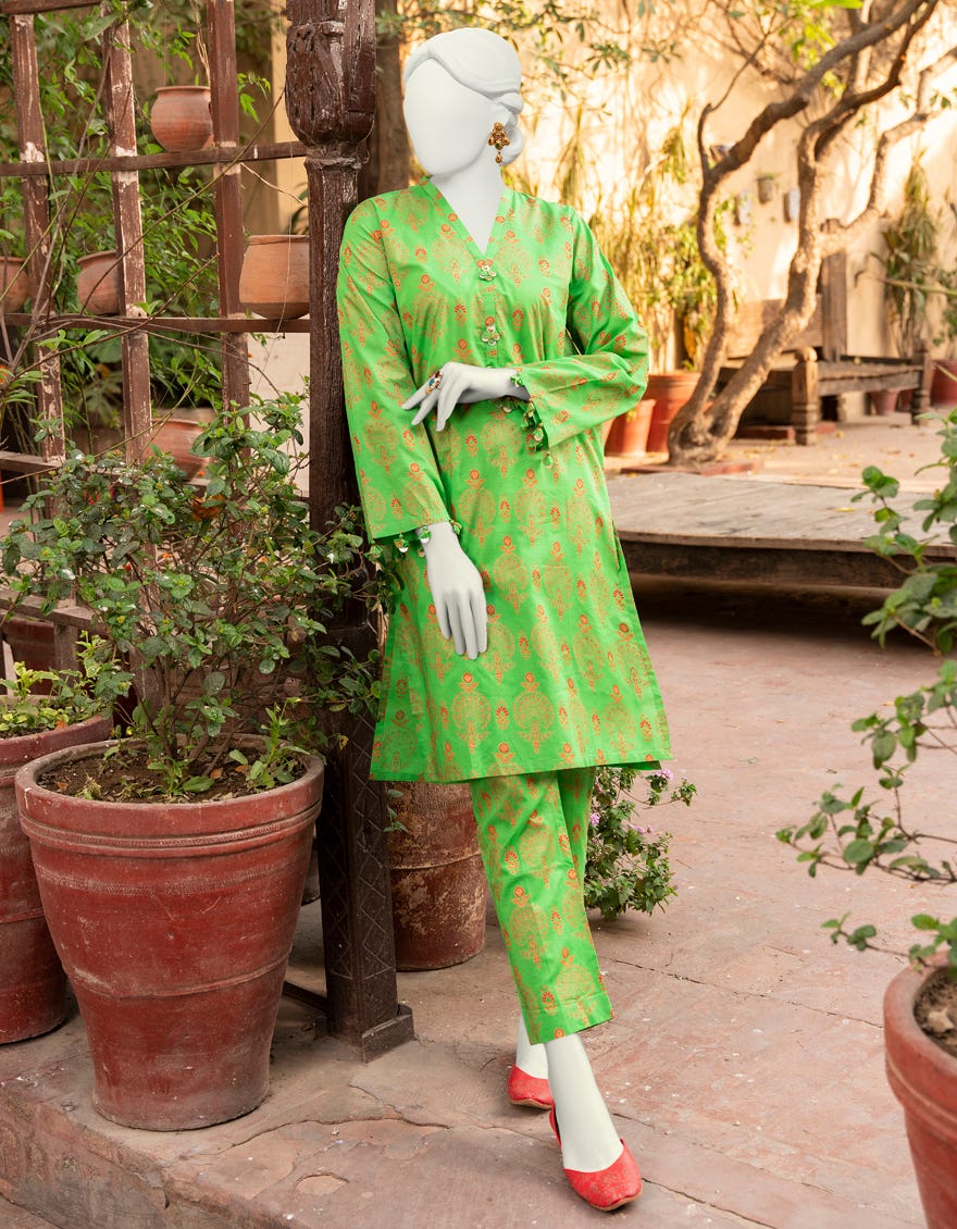PARROT GREEN LAWN UNSTITCHED 2PC | JLAWN-S-JST-23-1698