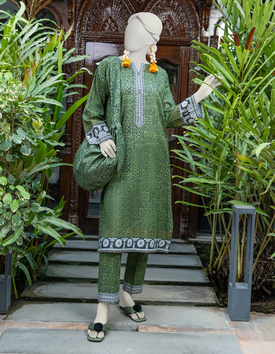 Green Lawn 2 Piece Stitched Dress | Jlawn-S-Jst-24-1603
