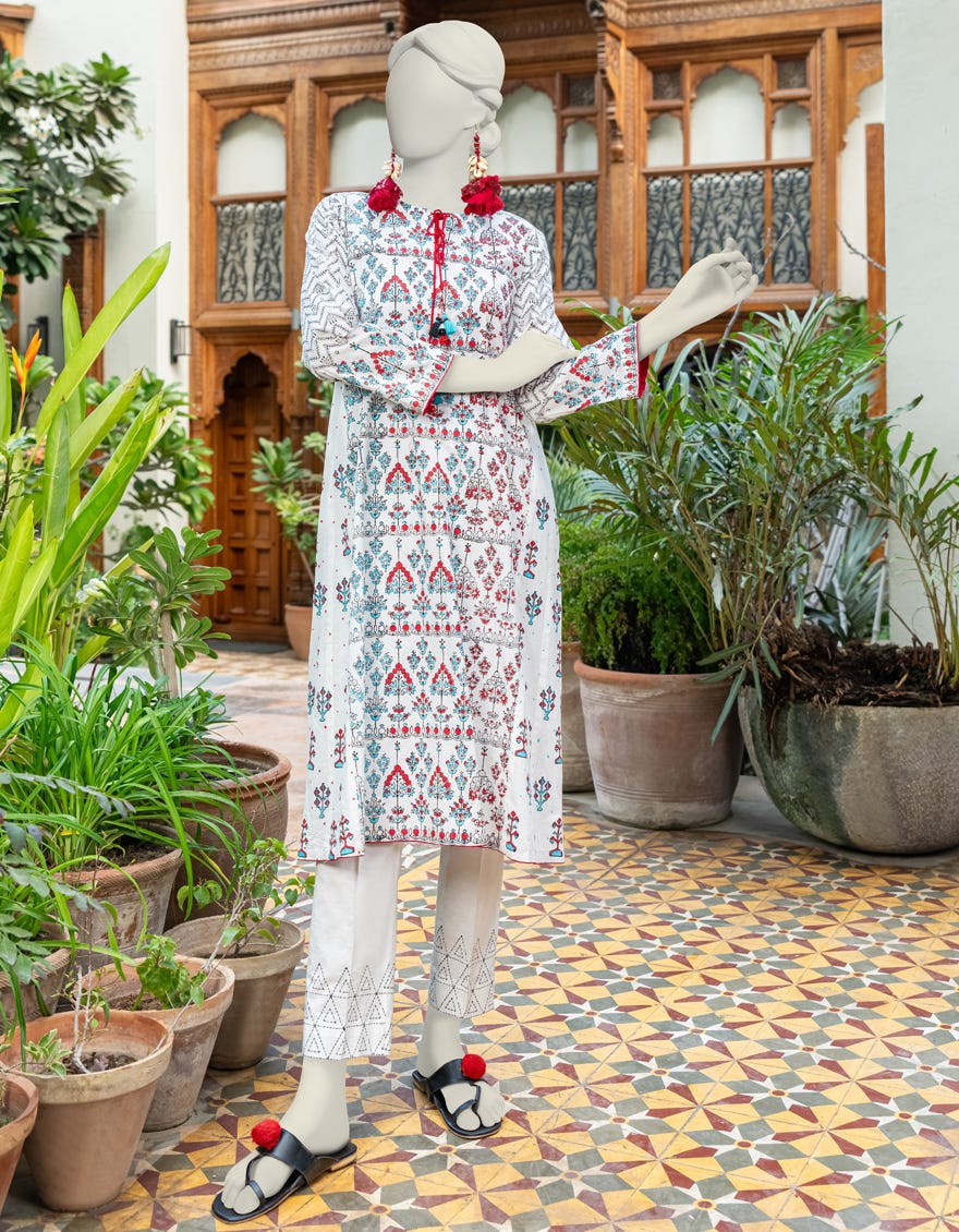 White Lawn 2 Piece Stitched Dress | Jjpw-S-Jst-24-1609
