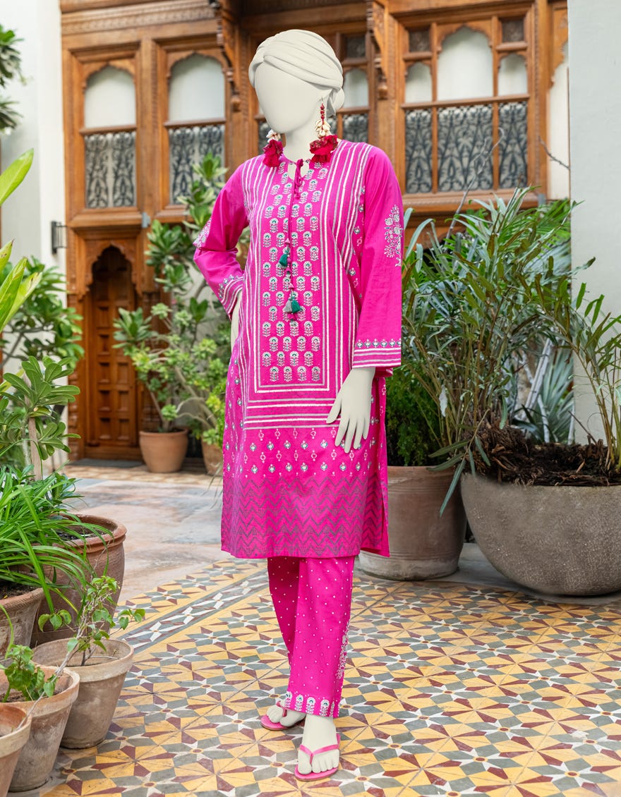 Pink Lawn 2 Piece Stitched Dress | Jjpw-S-Jst-24-1611