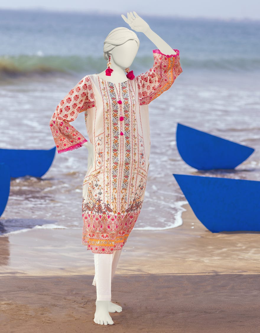 Cream Lawn Unstitched 2 Piece Dress | Jlawn-S-Jst-24-1622