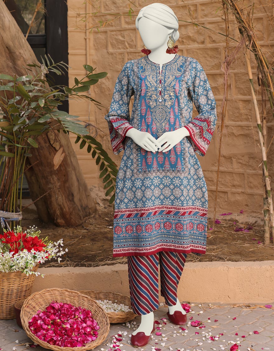 Blue Lawn Stitched 2 Piece | Jlawn-S-Jst-24-1643