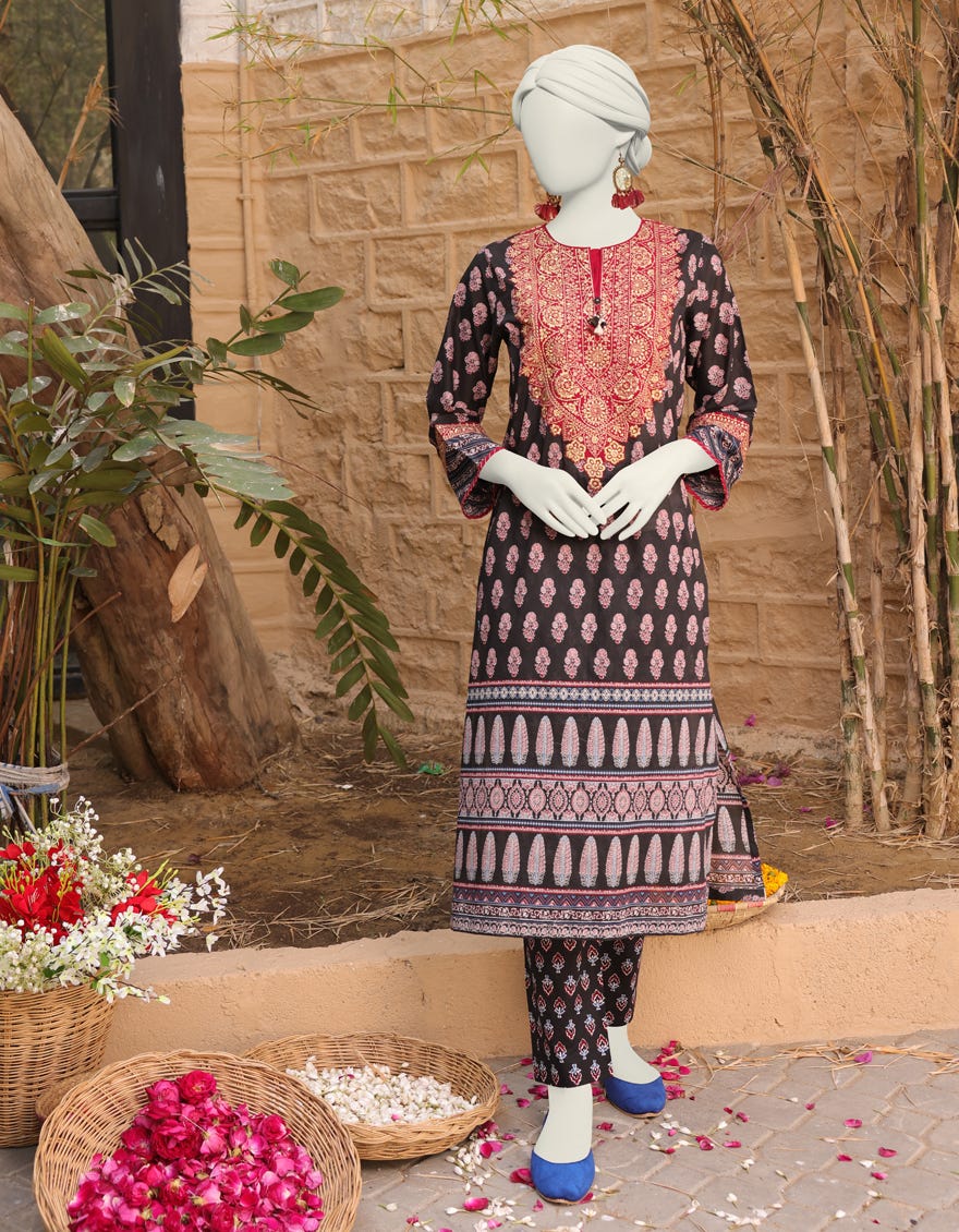 Black Lawn Stitched 2 Piece | Jlawn-S-Jst-24-1644