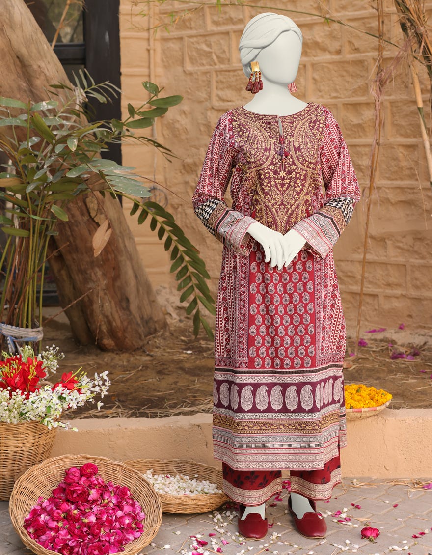 Maroon Lawn Stitched 2 Piece | Jlawn-S-Jst-24-1645