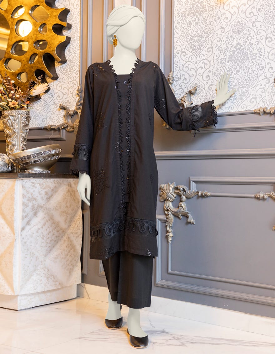 Black Cambric Unstitched 2 Piece Dress | Jlawn-S-Jst-24-1646 Rung-1