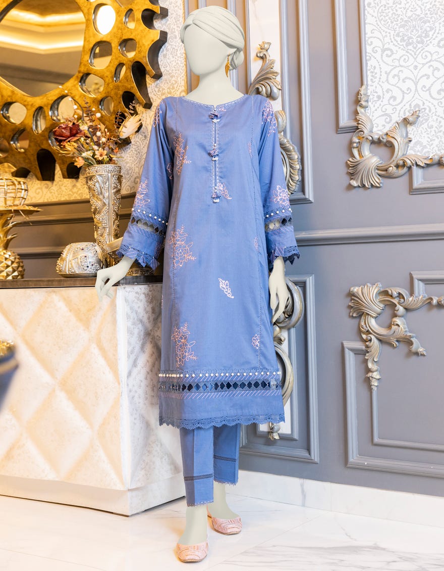 Blue Cambric Unstitched 2 Piece Dress | Jlawn-S-Jst-24-1647 Rung-2