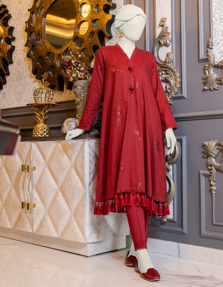 Maroon Cambric Unstitched 2 Piece Dress | Jlawn-S-Jst-24-1648 Rung-3