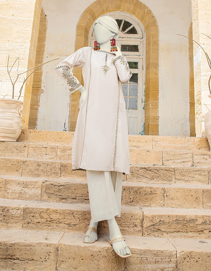Beige Cotton 2 Piece Stitched Dress | Jlawn-S-Jst-24-1662