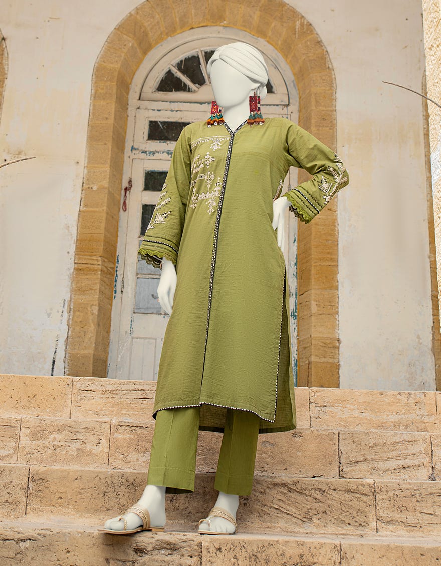 Olive Green Lawn 2 Piece Stitched Dress | Jlawn-S-Jst-24-1663