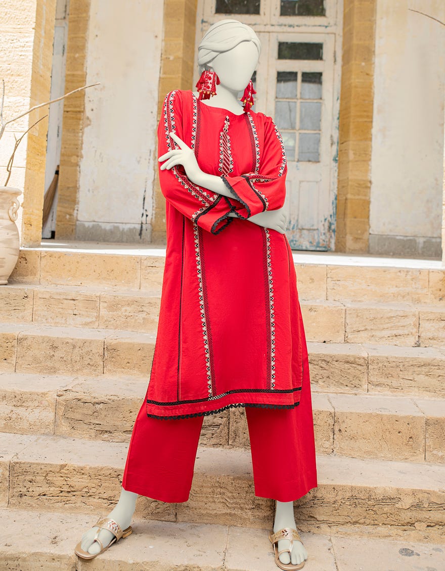 Red Lawn 2 Piece Stitched Dress | Jlawn-S-Jst-24-1665