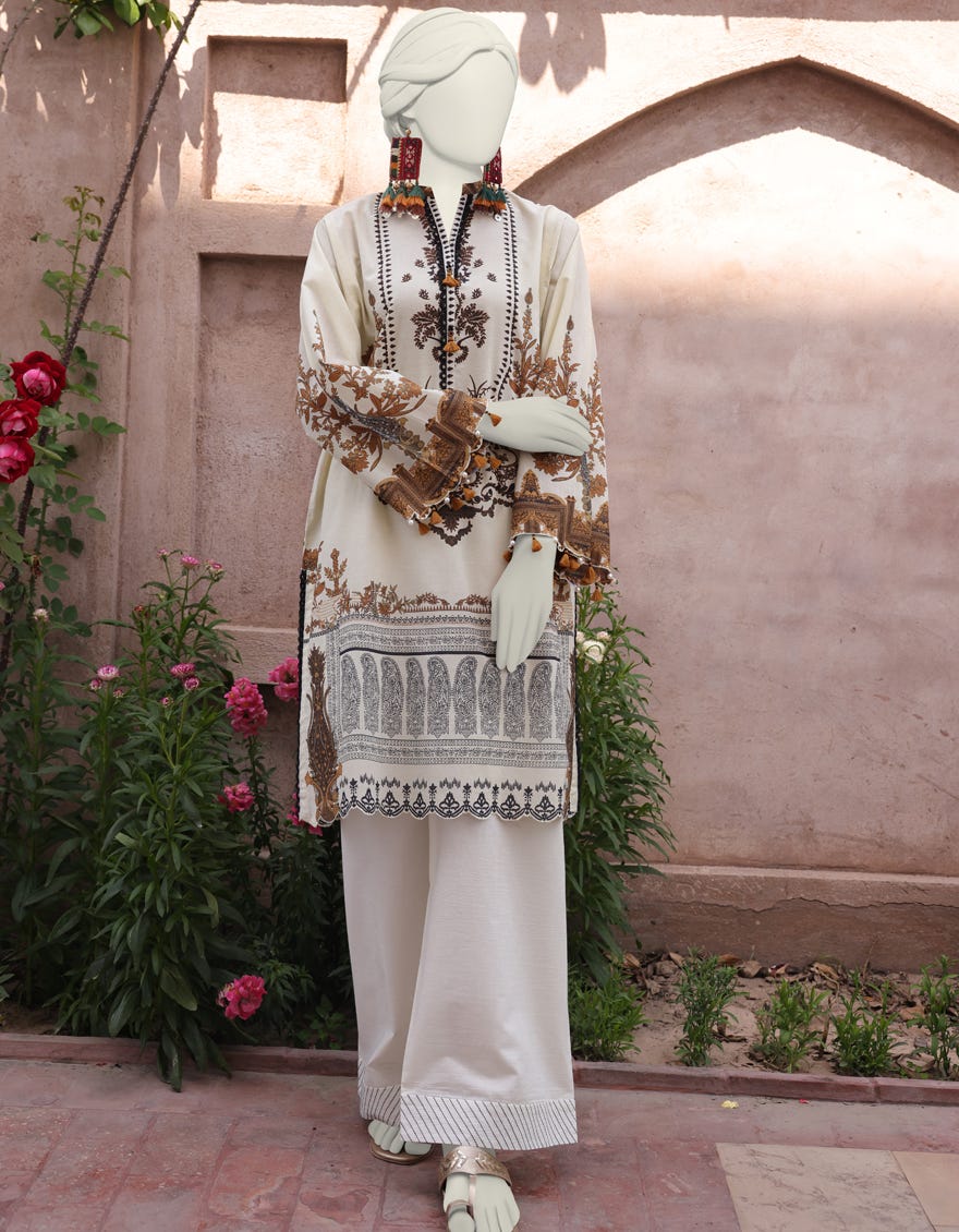 Off White Lawn Unstitched 2 Piece Dress | Jlawn-S-Jst-24-1677