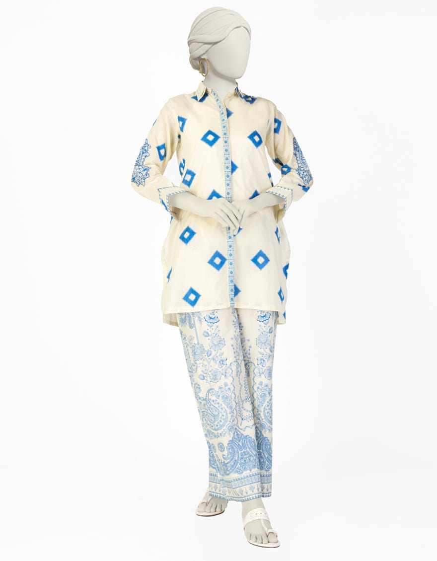 CREAM LAWN EMBROIDERED CO-ORD SET