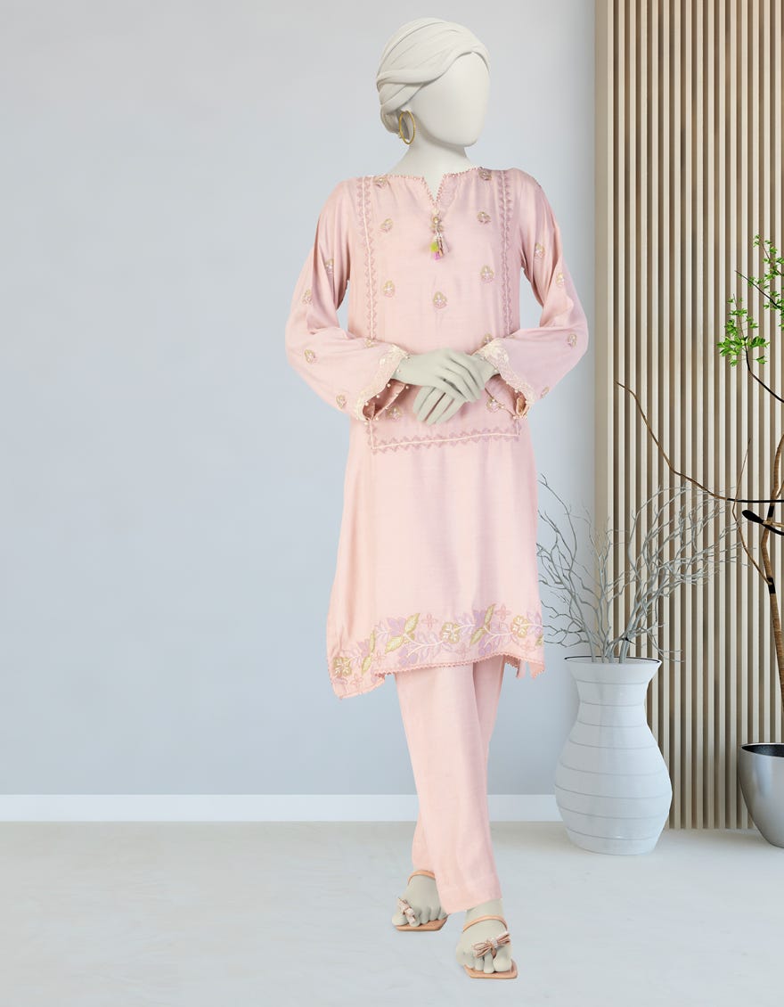 PINK MAPLE SILK EMBROIDERED CO-ORD SET