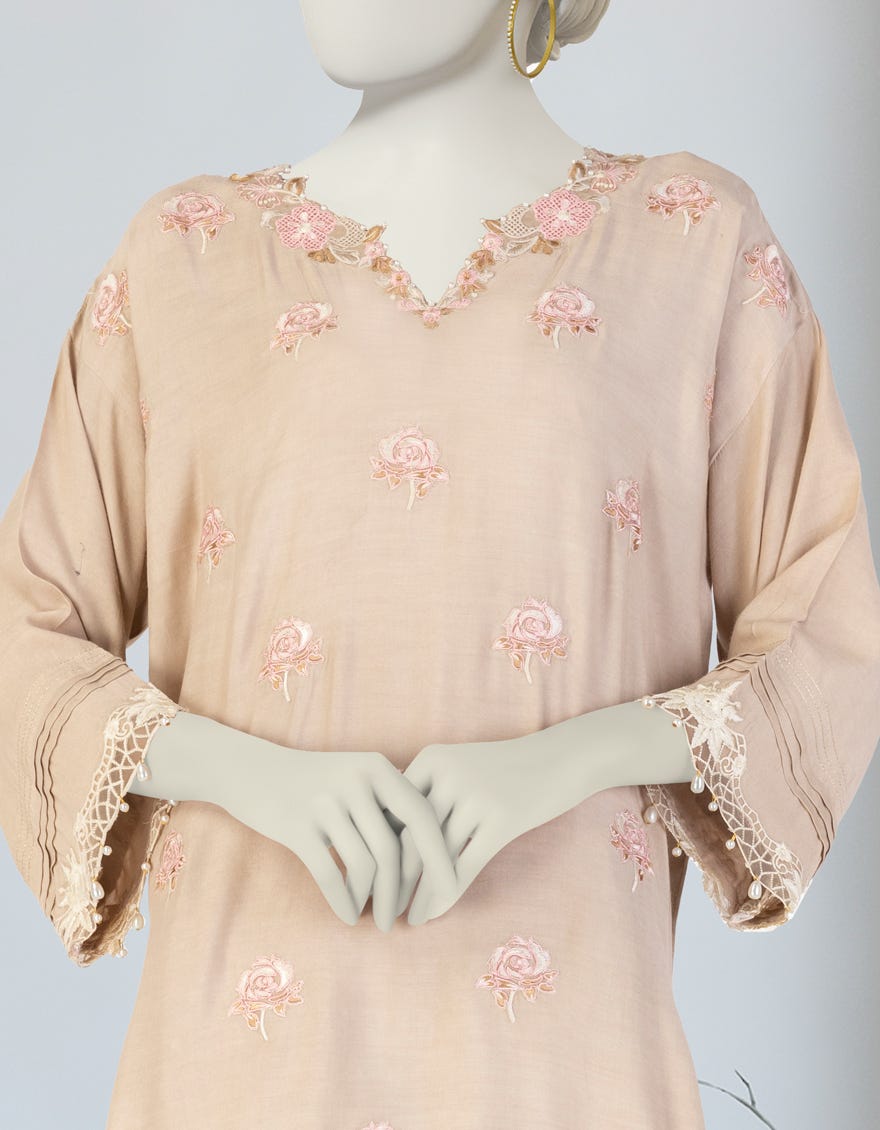 BEIGE MAPLE SILK EMBROIDERED CO-ORD SET