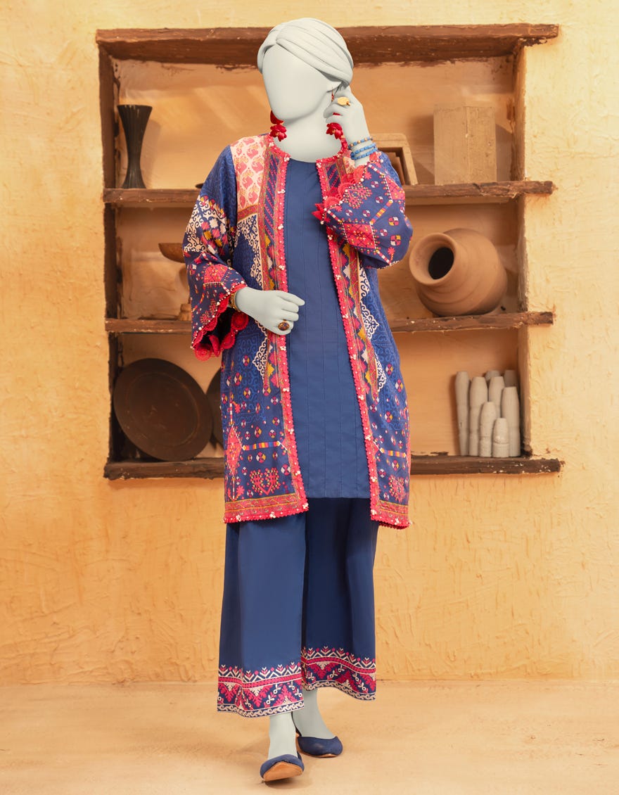 BLUE CAMBRIC EMBROIDERED UNSTITCHED 2PC
