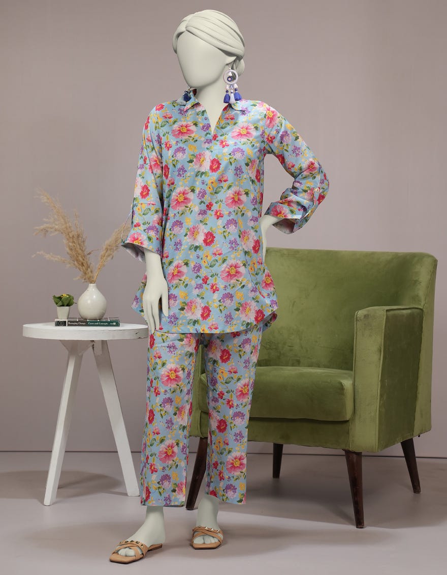 BLUE LAWN DIGITAL PRINTED CO-ORD SET