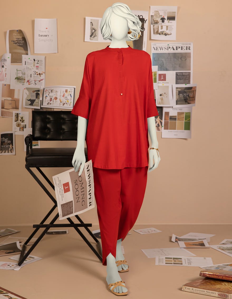 RED DYED SLUB CO-ORD SET