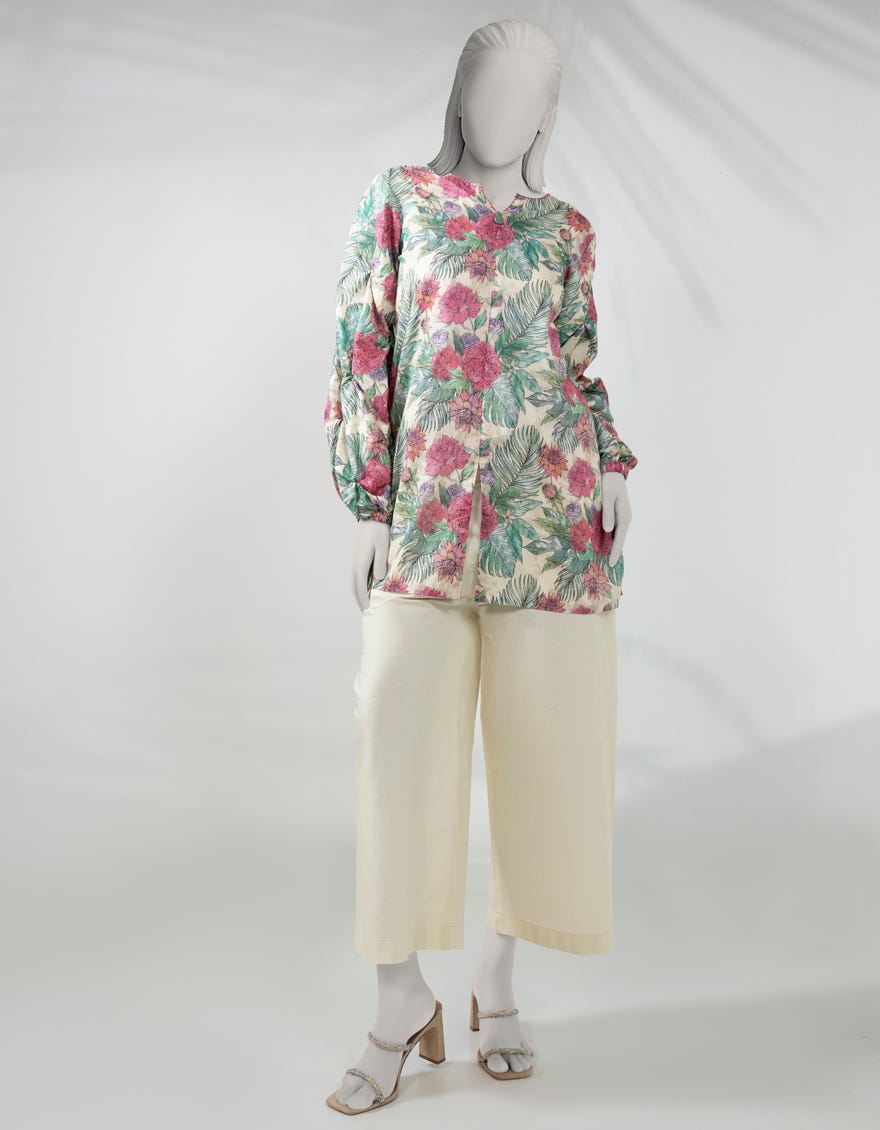 CREAM LAWN PRINTED UNSTITCHED 2PC
