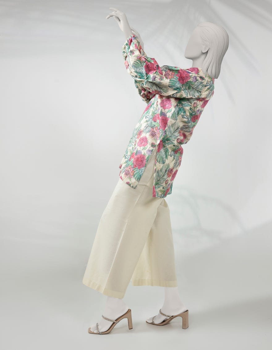 CREAM LAWN PRINTED UNSTITCHED 2PC