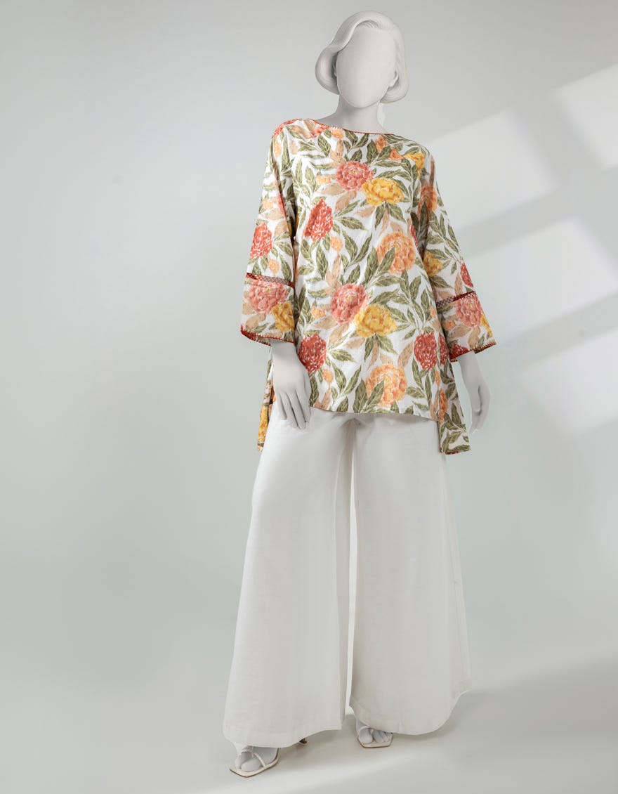 WHITE LAWN PRINTED UNSTITCHED 2PC