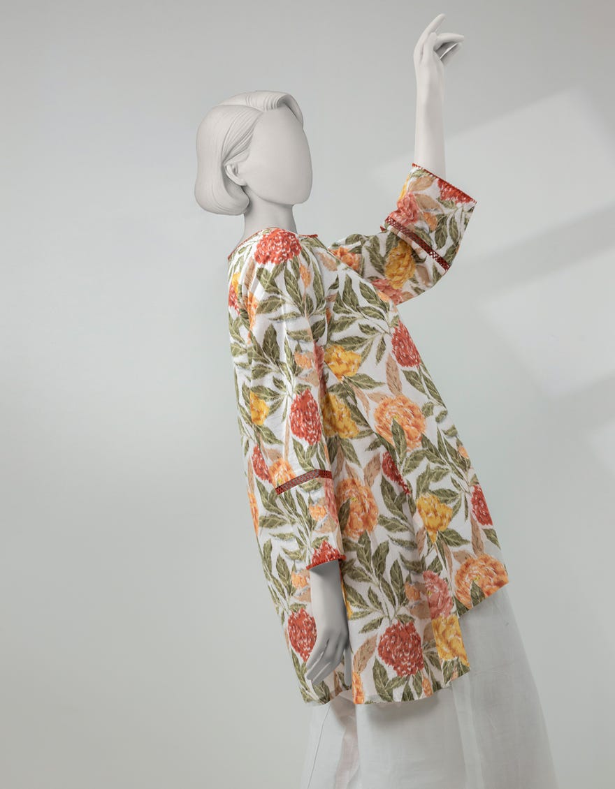 WHITE LAWN PRINTED UNSTITCHED 2PC