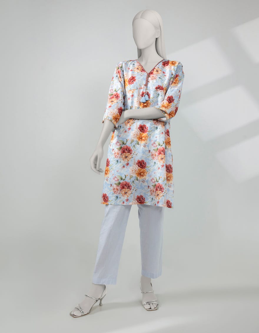 BLUE LAWN PRINTED UNSTITCHED 2PC