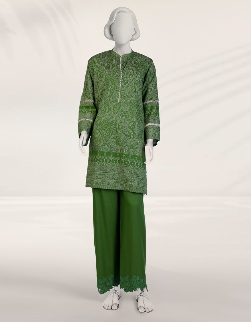 GREEN PASTE PRINTED CAMBRIC UNSTITCHED 2PC