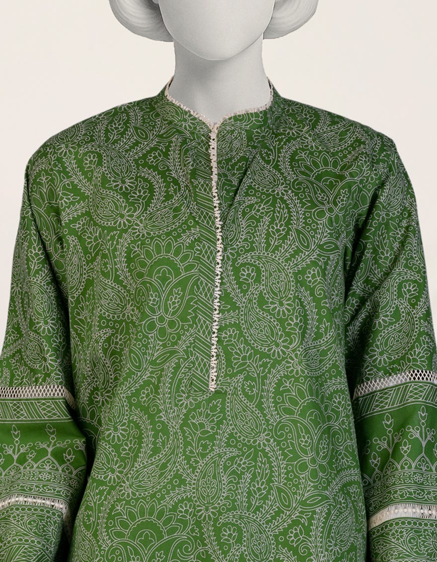GREEN PASTE PRINTED CAMBRIC UNSTITCHED 2PC