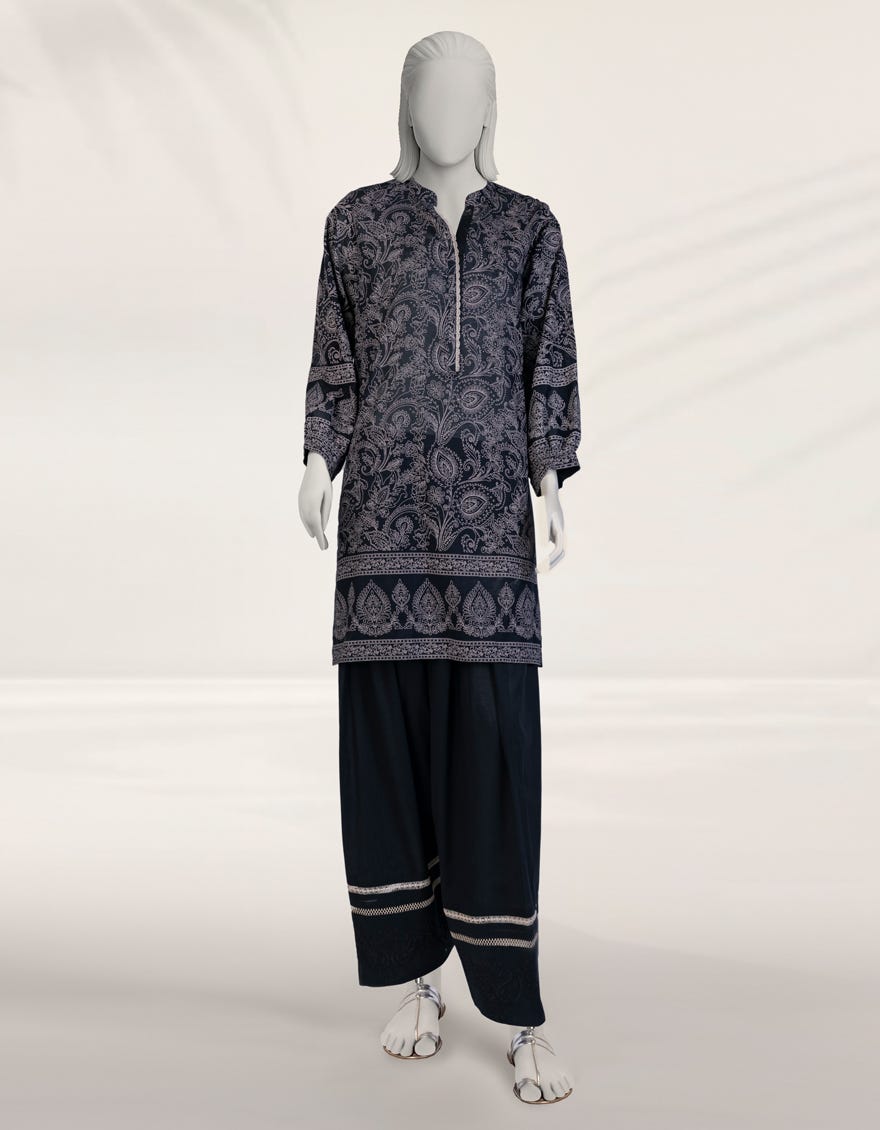 BLACK PASTE PRINTED CAMBRIC UNSTITCHED 2PC