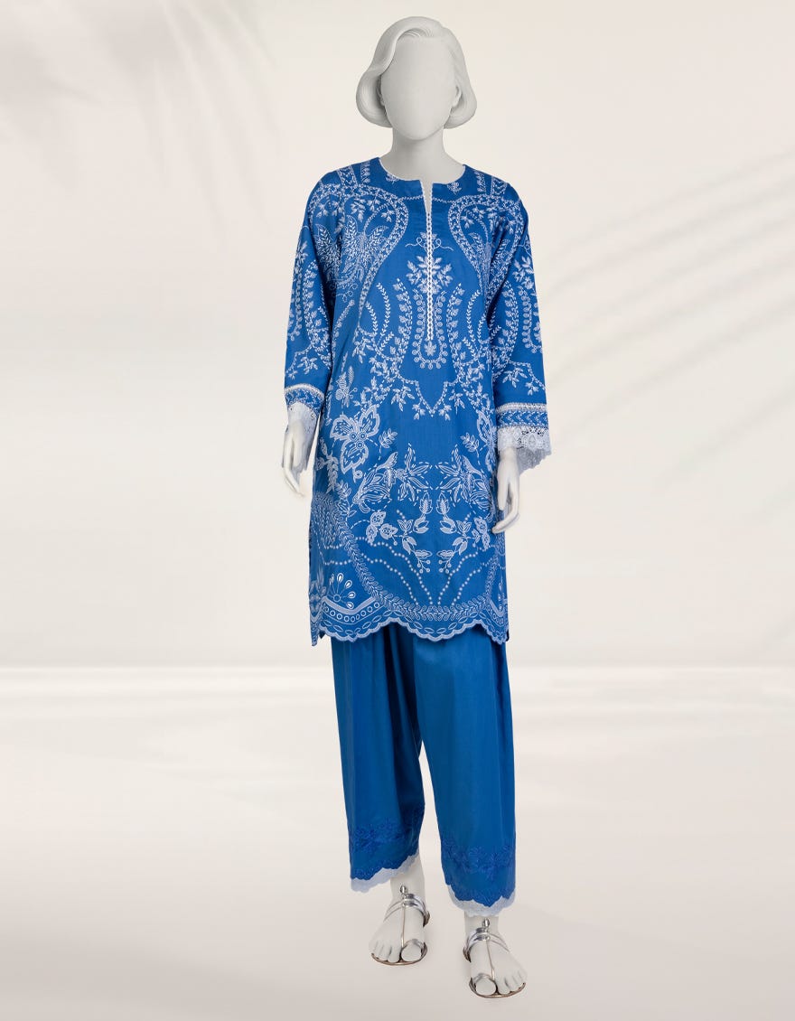 BLUE PASTE PRINTED CAMBRIC UNSTITCHED 2PC