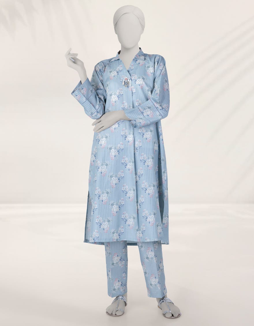 BLUE DIGITAL PRINTED DOBBY UNSTITCHED 2PC