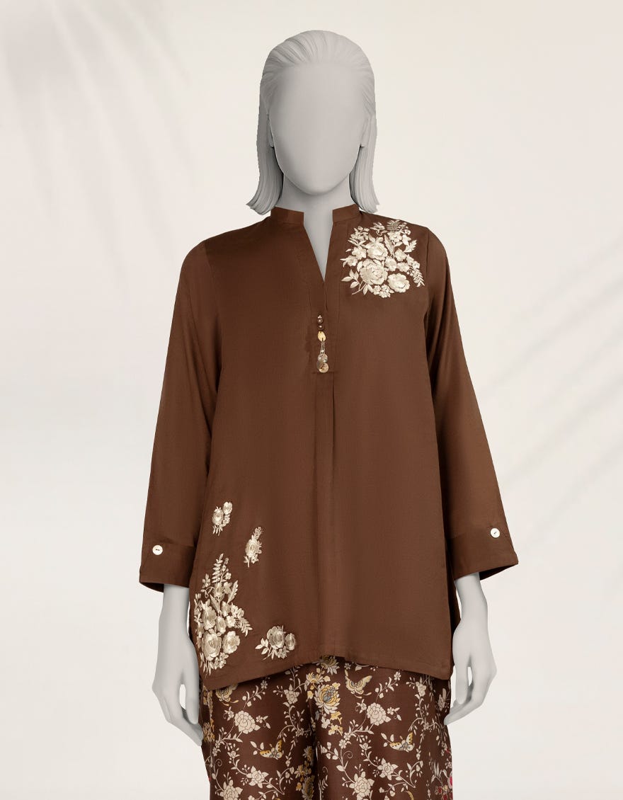 BROWN EMBROIDERED DOBBY CO-ORD SET