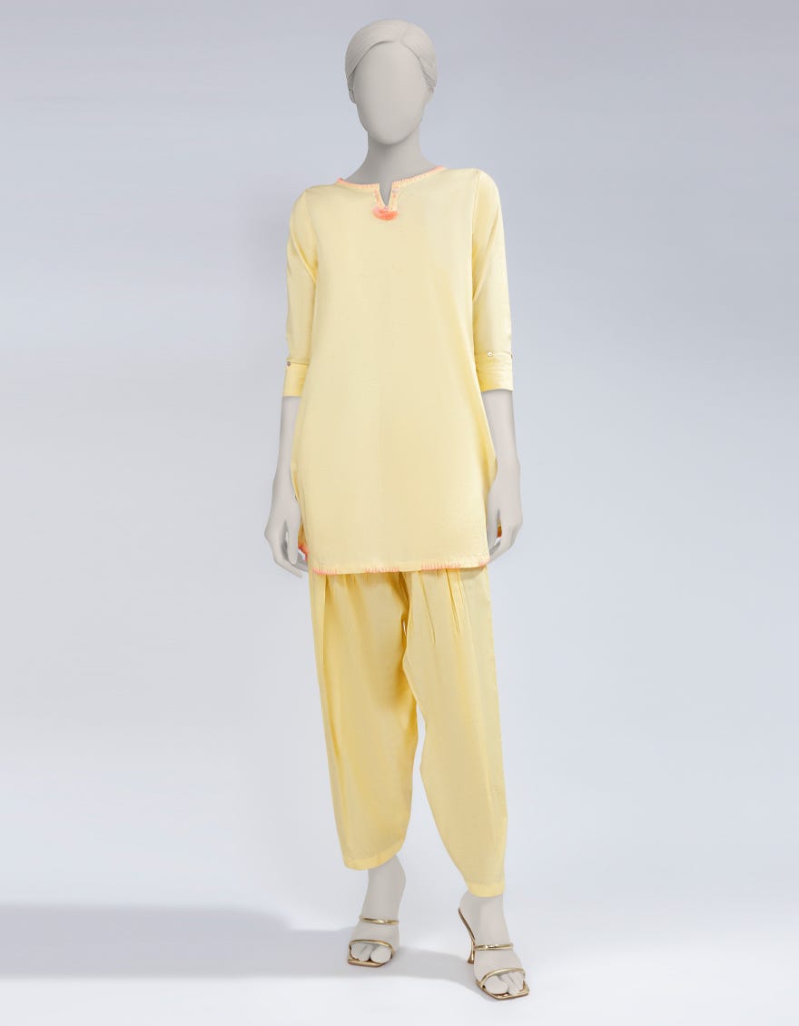 YELLOW COTTON TEXTURED CO-ORD SET