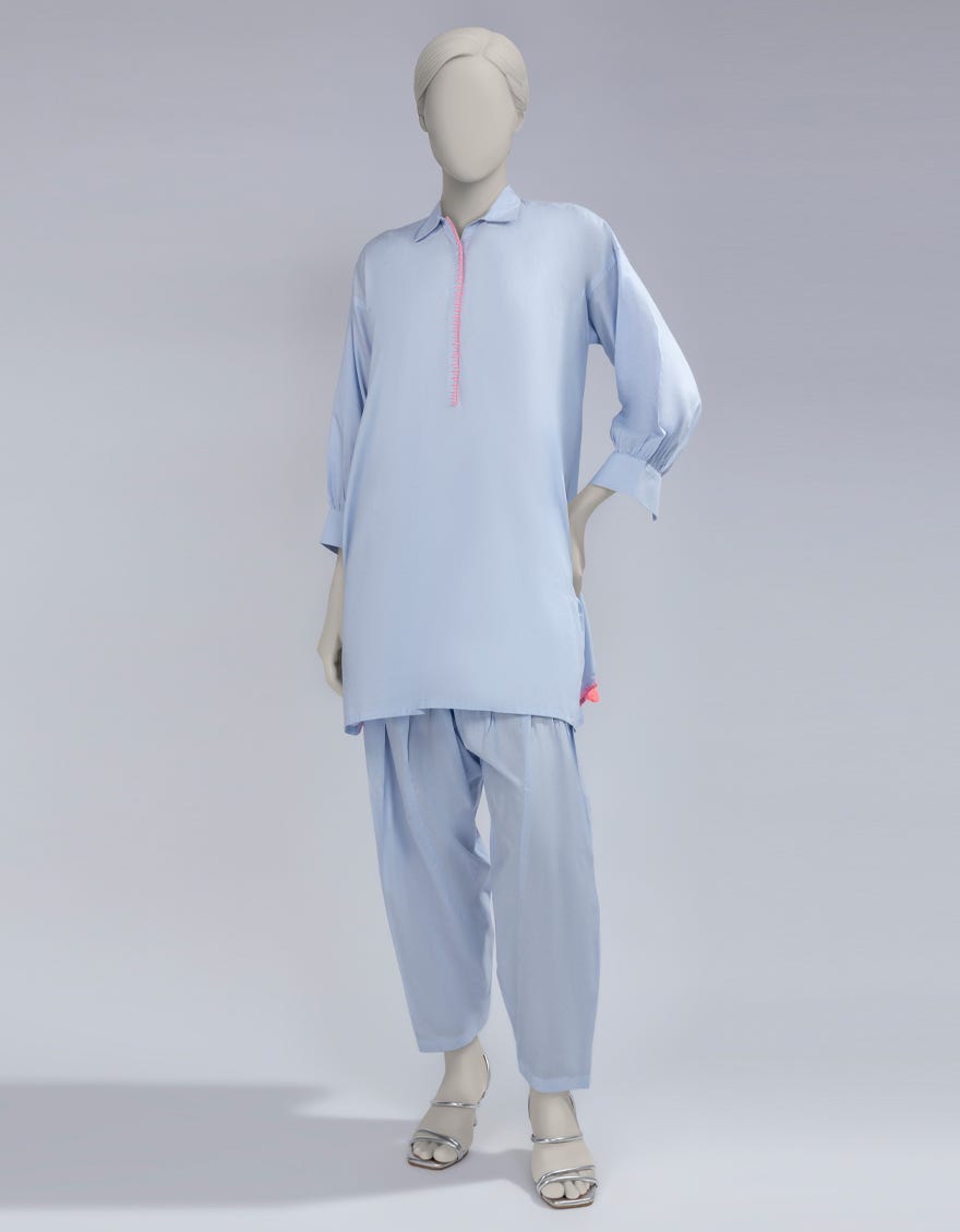 BLUE COTTON TEXTURED CO-ORD SET