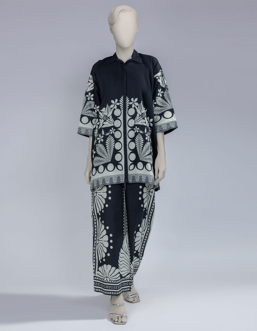 BLACK DOBBY DIGITAL PRINTED CO-ORD SET