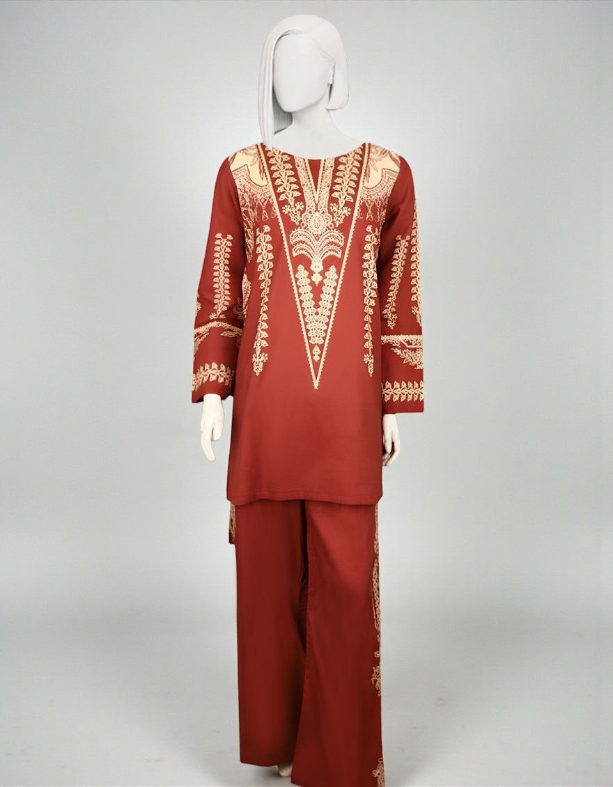 MAROON DOBBY DIGITAL PRINTED CO-ORD SET