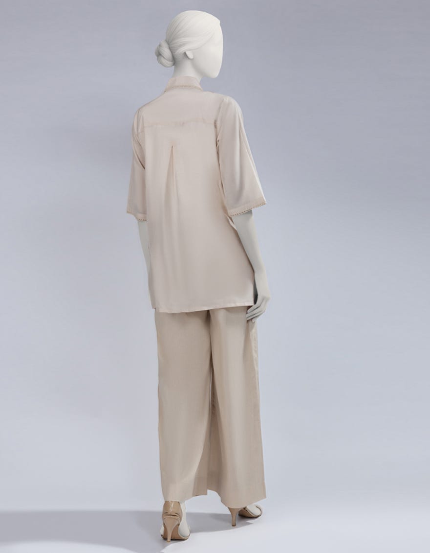 BEIGE LAWN SCHIFFLI CO-ORD SET