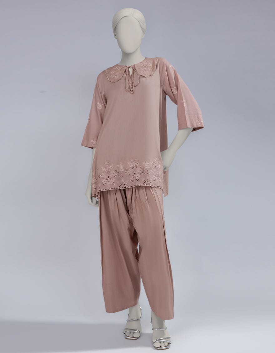 PINK LAWN SCHIFFLI CO-ORD SET