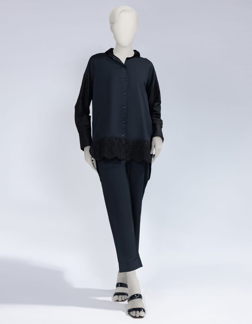 BLACK LAWN SCHIFFLI CO-ORD SET