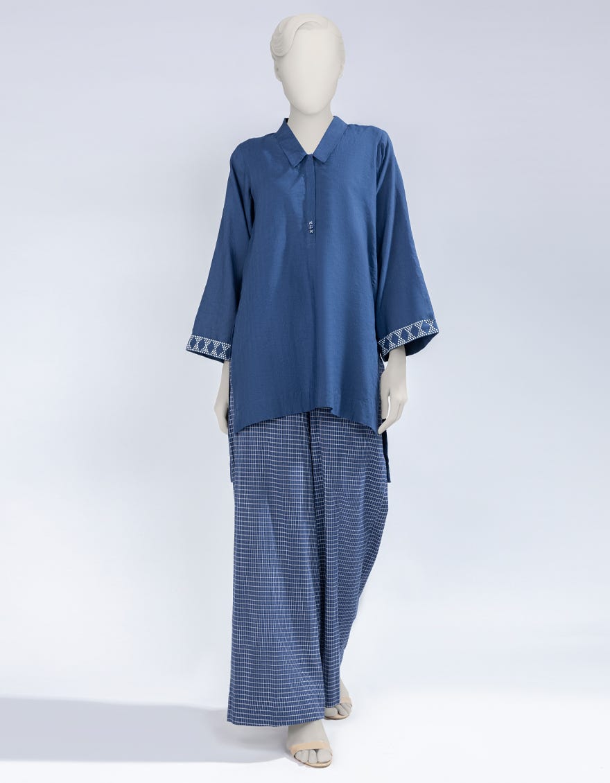 BLUE DOBBY DYED CO-ORD SET