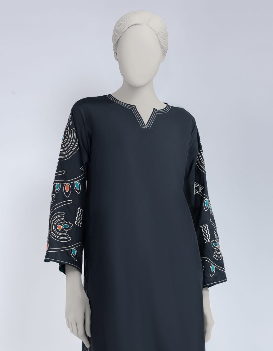 BLACK TEXTURED COTTON EMBROIDERED CO-ORD SET