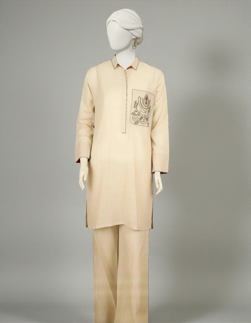 BEIGE TEXTURED COTTON CO-ORD SET