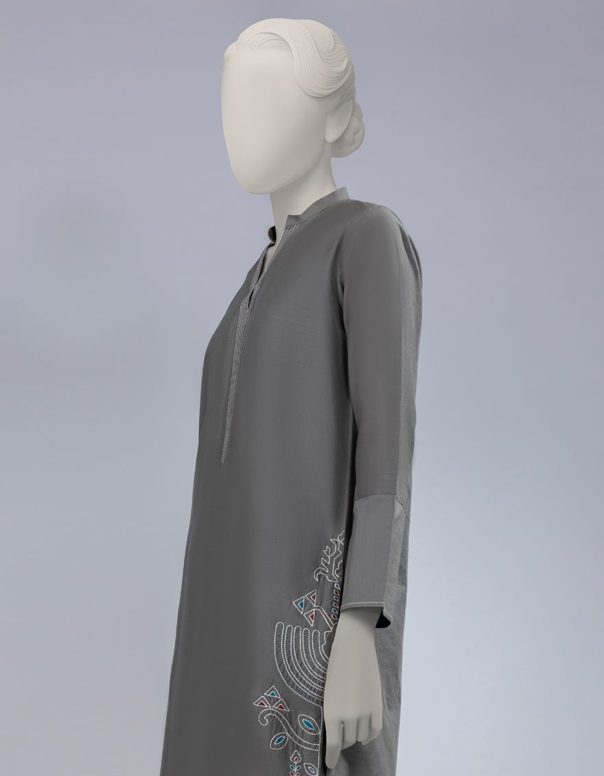 GREY COTTON EMBROIDERED CO-ORD SET