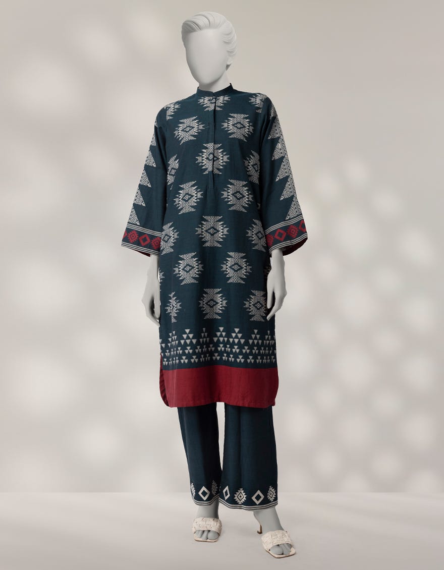 BLUE JACQUARD DYED CO-ORD SET