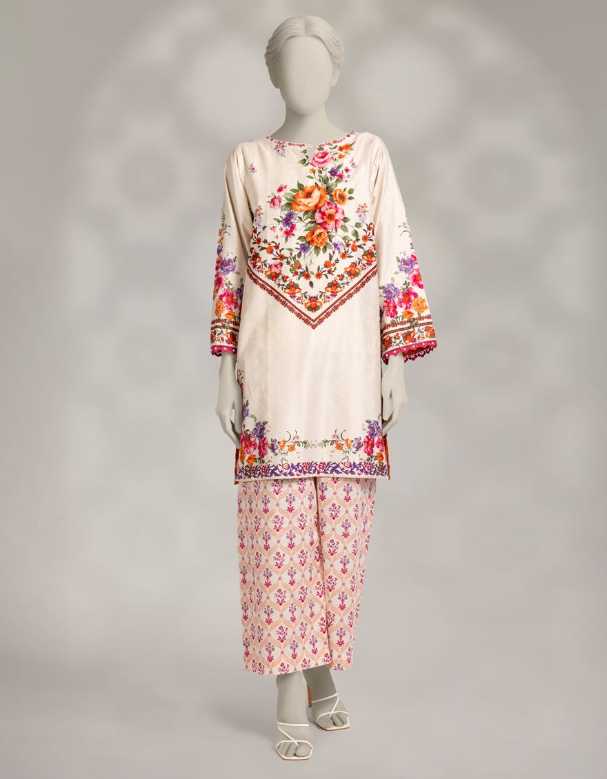 CREAM DOBBY PRINTED CO-ORD SET