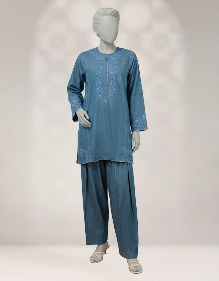 BLUE DENIM DYED CO-ORD SET