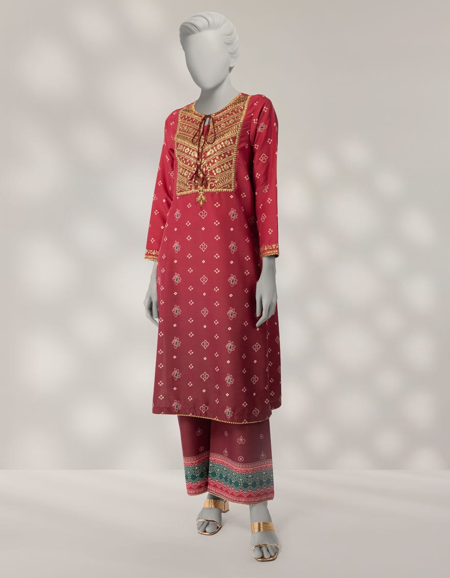 MAROON RAW SILK EMBROIDERED CO-ORD SET