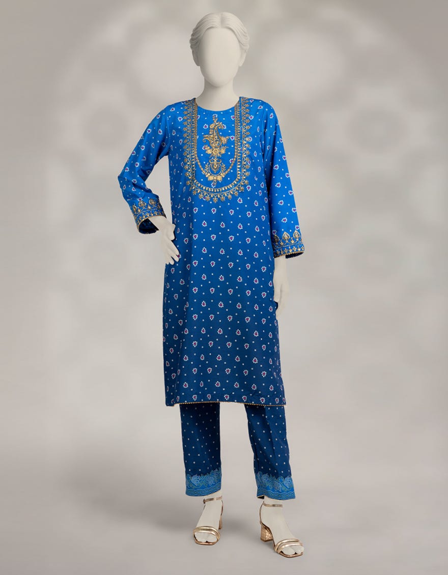 BLUE RAW SILK EMBROIDERED CO-ORD SET