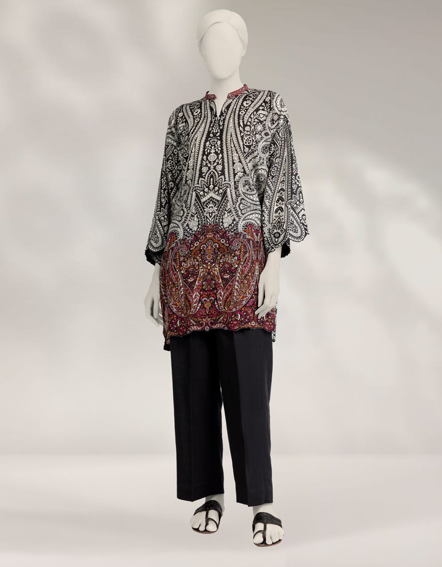 BLACK KHADDAR PRINTED UNSTITCHED 2PC