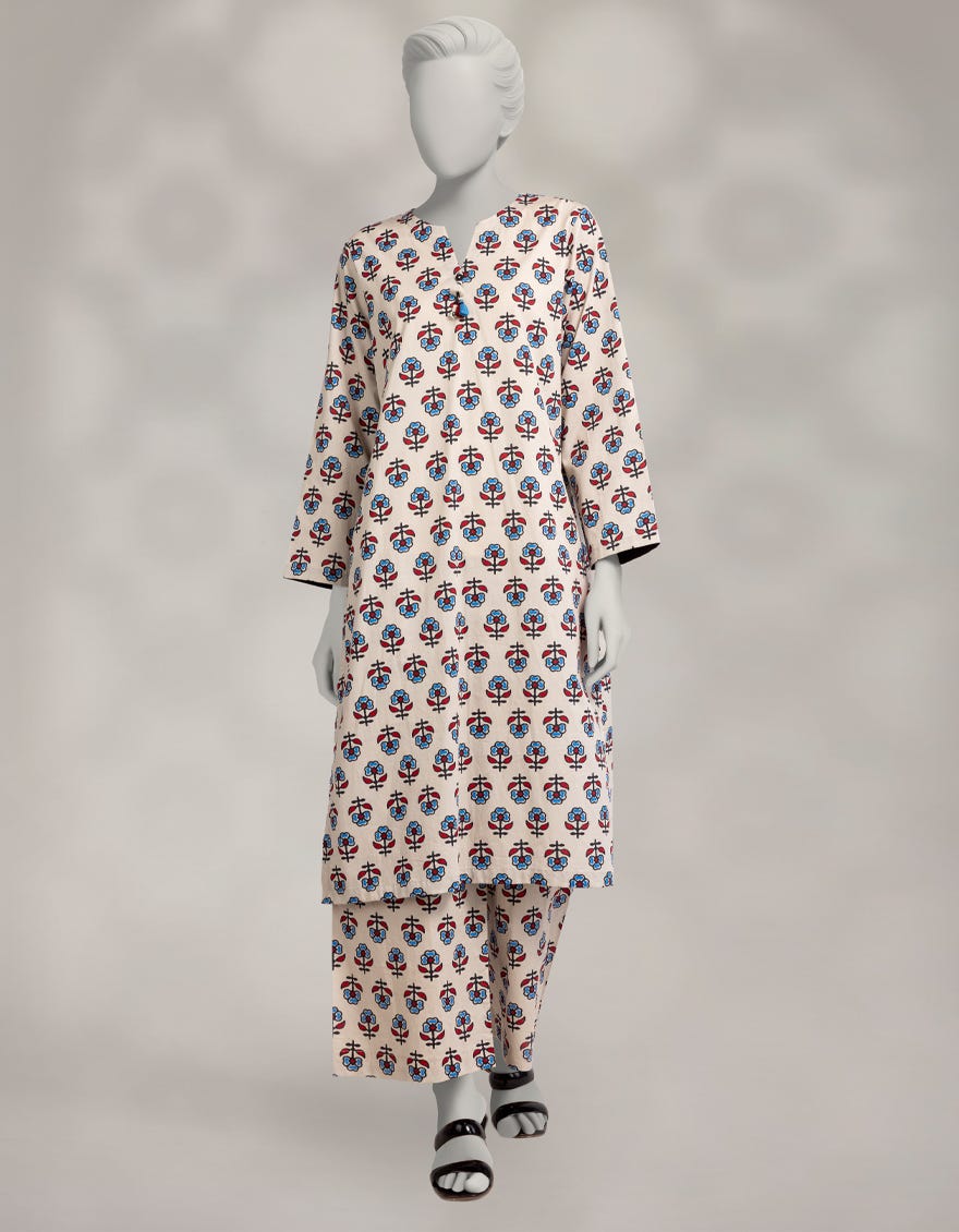 BEIGE CAMBRIC PRINTED CO-ORD SET